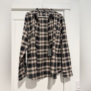 John Varvatos Men's Black and Cream Plaid Button up Shirt